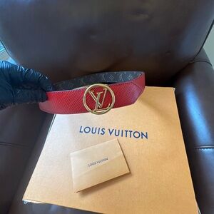 Louis Vuitton Gray Belt with Gold Monogram Buckle